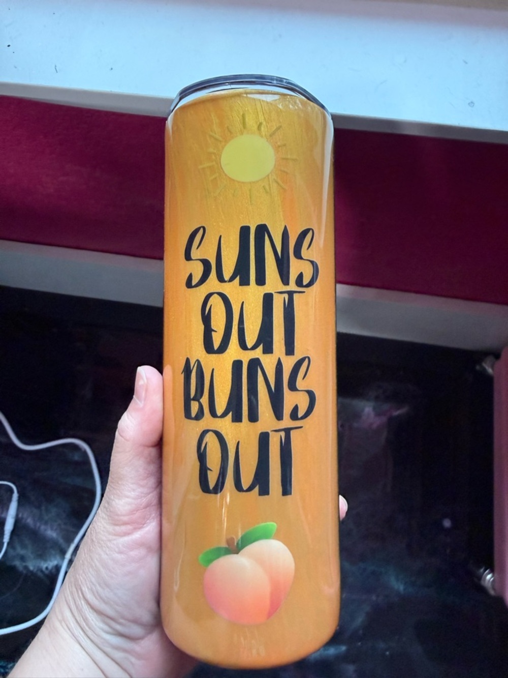 Handmade Suns Out Buns Out Peach Glitter Mermaid Tail 20 Oz Skinny Tumbler Cup